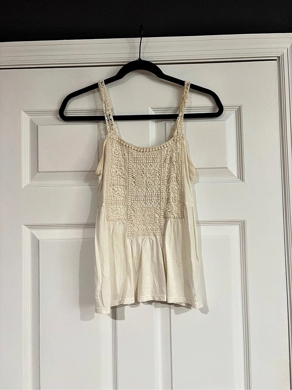 American Eagle Outfitters Crochet Panel Babydoll Tank Top Cream XS